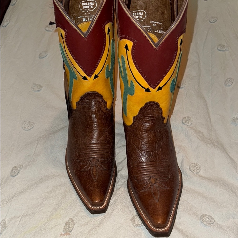 Nocona Brown and Yellow Cactus women’s Cowboy Boots - Picture 3 of 4